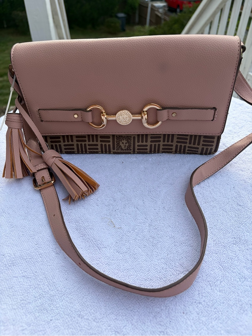Anne Klein Blush Pink and Brown Crossbody with Tassel